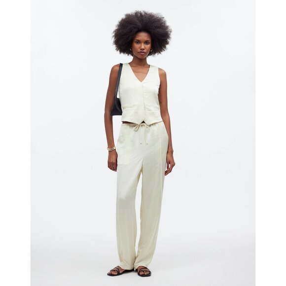 Madewell Pintucked Slim Pull-On Pants in Satin Women's Size PM Cream Cake Batter - Picture 8 of 16